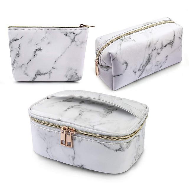 MAGEFY 3Pcs Makeup Bags Portable Travel Cosmetic Bag Waterproof Organizer Multifunction Case with Gold Zipper Marble Toiletry Bags for Women
