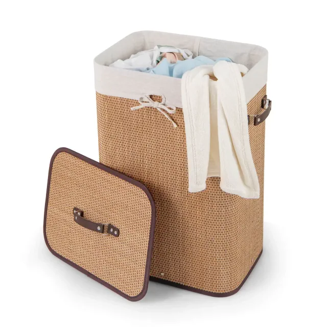 Costway Rectangle Bamboo Hamper Laundry Basket Washing Cloth Bin Lid Bamboo