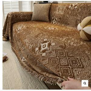 Moroccan Pattern Reversible Chenille Cat-Scratch Resistant Throw Couch Cover