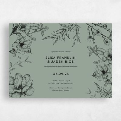 Green Floral Wedding Invitation - Birkenfeld Landscape