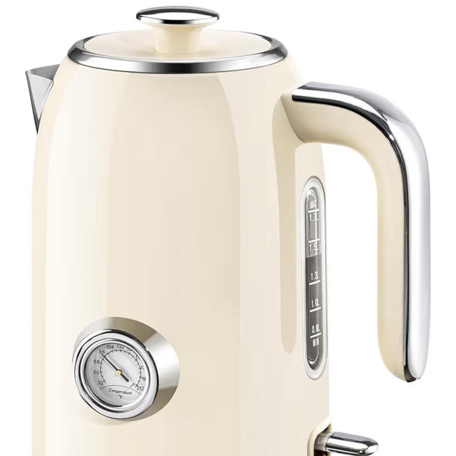 SUSTEAS Electric Kettle - 57oz Hot Tea Kettle Water Boiler with Thermometer, 1500W Fast Heating Stainless Steel Tea Pot, Cordless with LED Indicator, Auto Shut-Off & Boil Dry Protection, Beige
