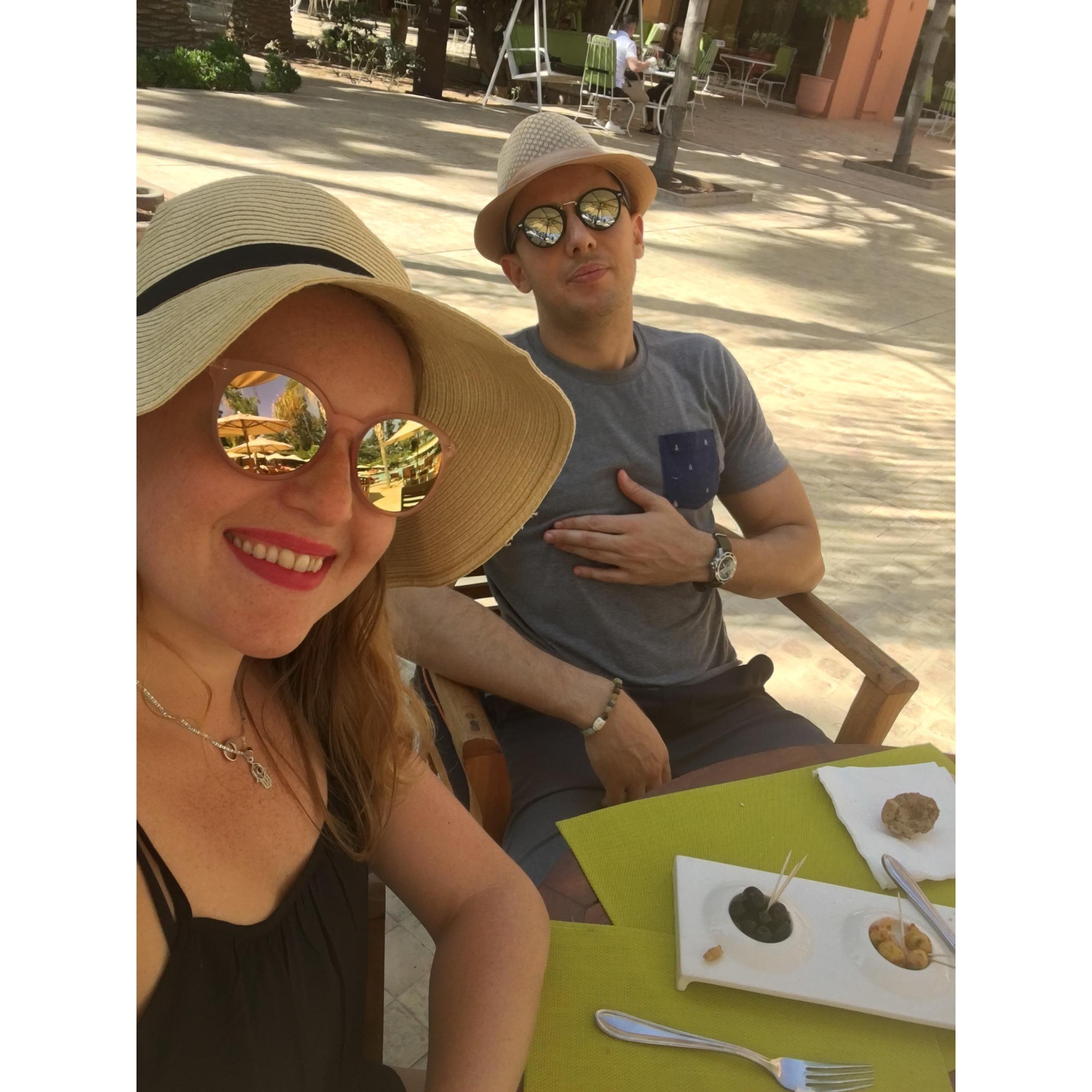 We had just checked into our hotel in Marrakech and our first meal is some fresh bread and olives... typical North African snack!