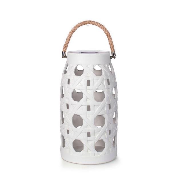 Everhome™ Medium Solar LED Ceramic Lantern in White