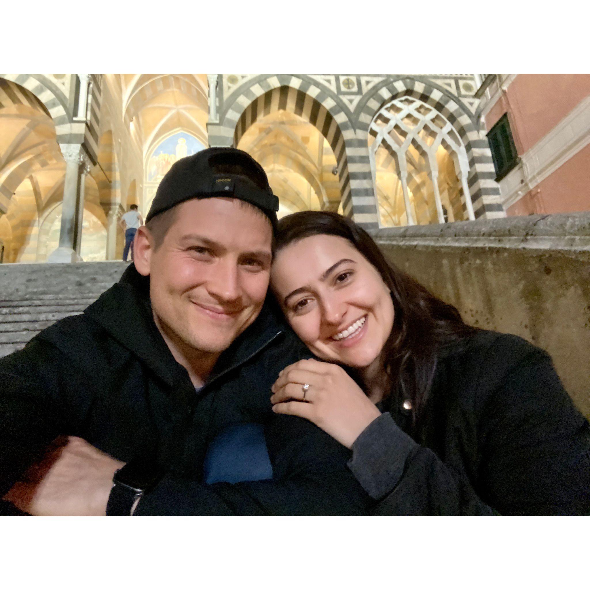 Facetiming family to tell them we're engaged on the steps of the Duomo di Amalfi