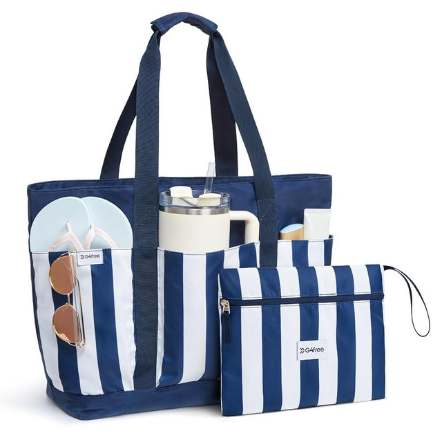 G4Free Beach Bag,Waterproof Beach Tote Pool Bags for Women,Compatible with Stanley Cup,Foldablefor Weekender Travel
