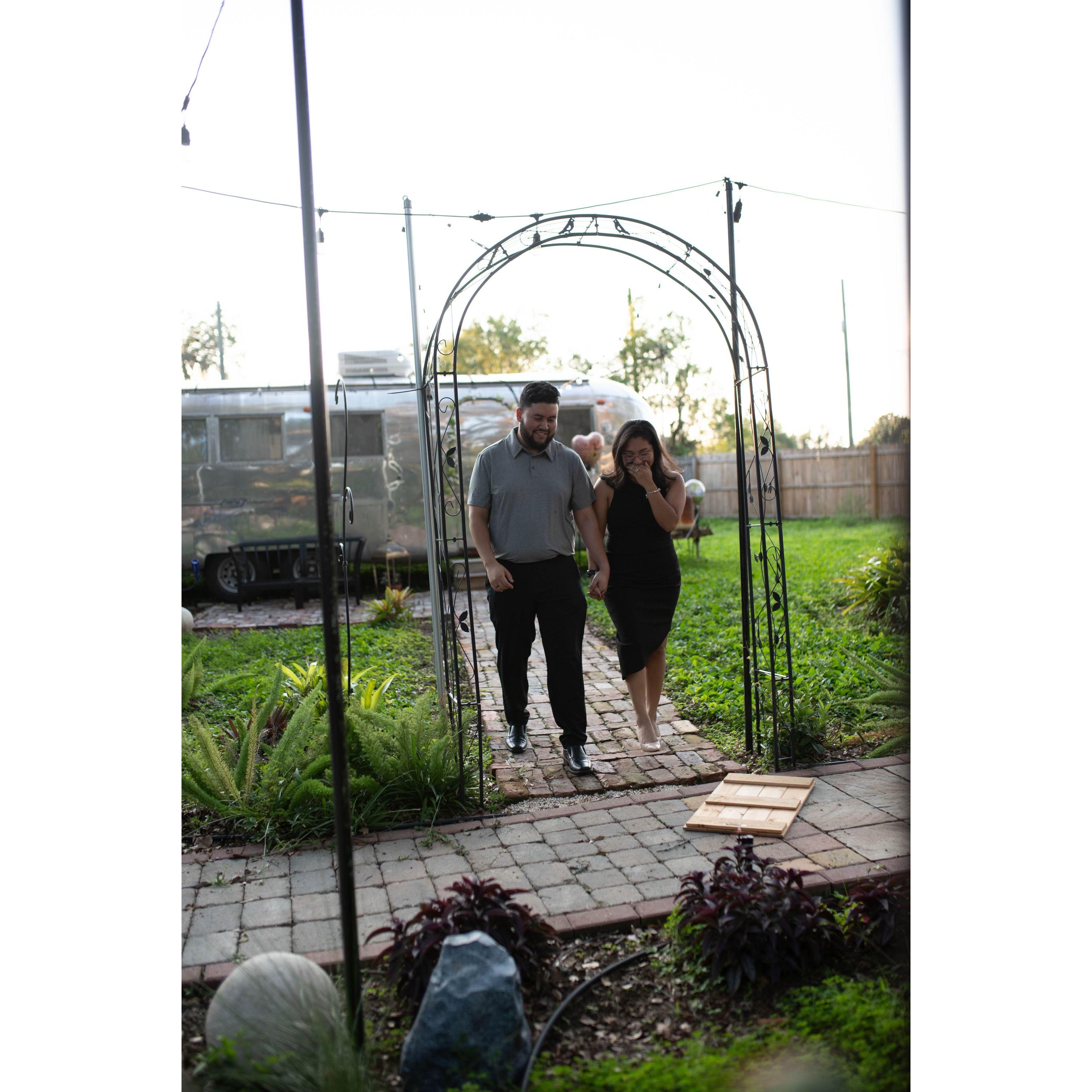 Walking out to our family congratulating our engagement