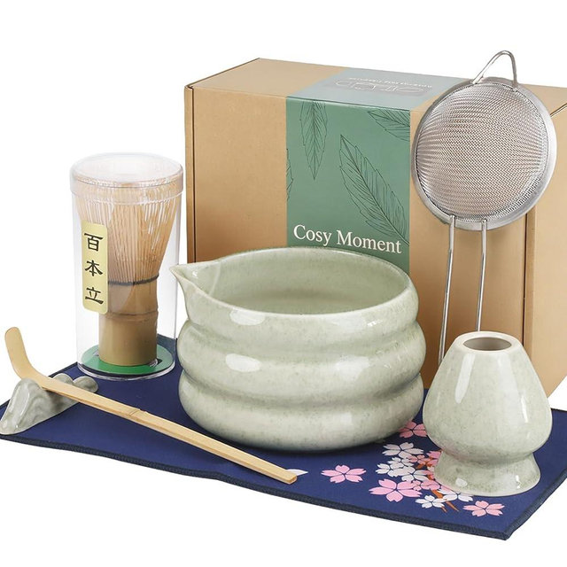 Complete Matcha Set – 7 Pcs Matcha Starter Kit with Bamboo Whisk, Ceramic Bowl, Scoop & Sifter, Towel, Holder, Japanese Matcha Tea Set, Gift for Beginners & Tea Lovers