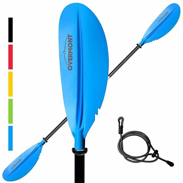 Overmont Kayak Paddle 90.5in/230cm Heavy Duty Aluminum Alloy Lightweight Boating Oar for Inflatable Kayaks with Paddle Leash