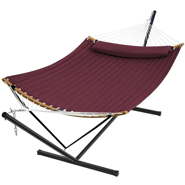 SUPERJARE Curved-Bar Hammock with Stand, 2 Person Heavy Duty Hammock Frame, Detachable Pillow & Portable Carrying Bag, Perfect for Outdoor & Indoor, Burgundy
