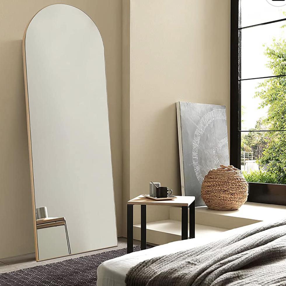 PexFix 65"x22" Full Length Modern Arched-Top Floor Mirror with Standing Holder Bedroom Dressing Mirror Arched Wall Mirror Standing, Leaning Hanging (Gold)