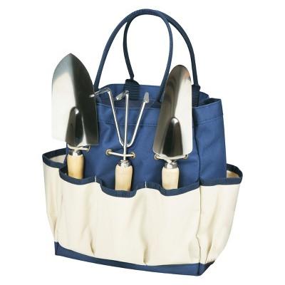 3 Pc Garden Tote Large - Navy/Cream With Tools - Picnic Time