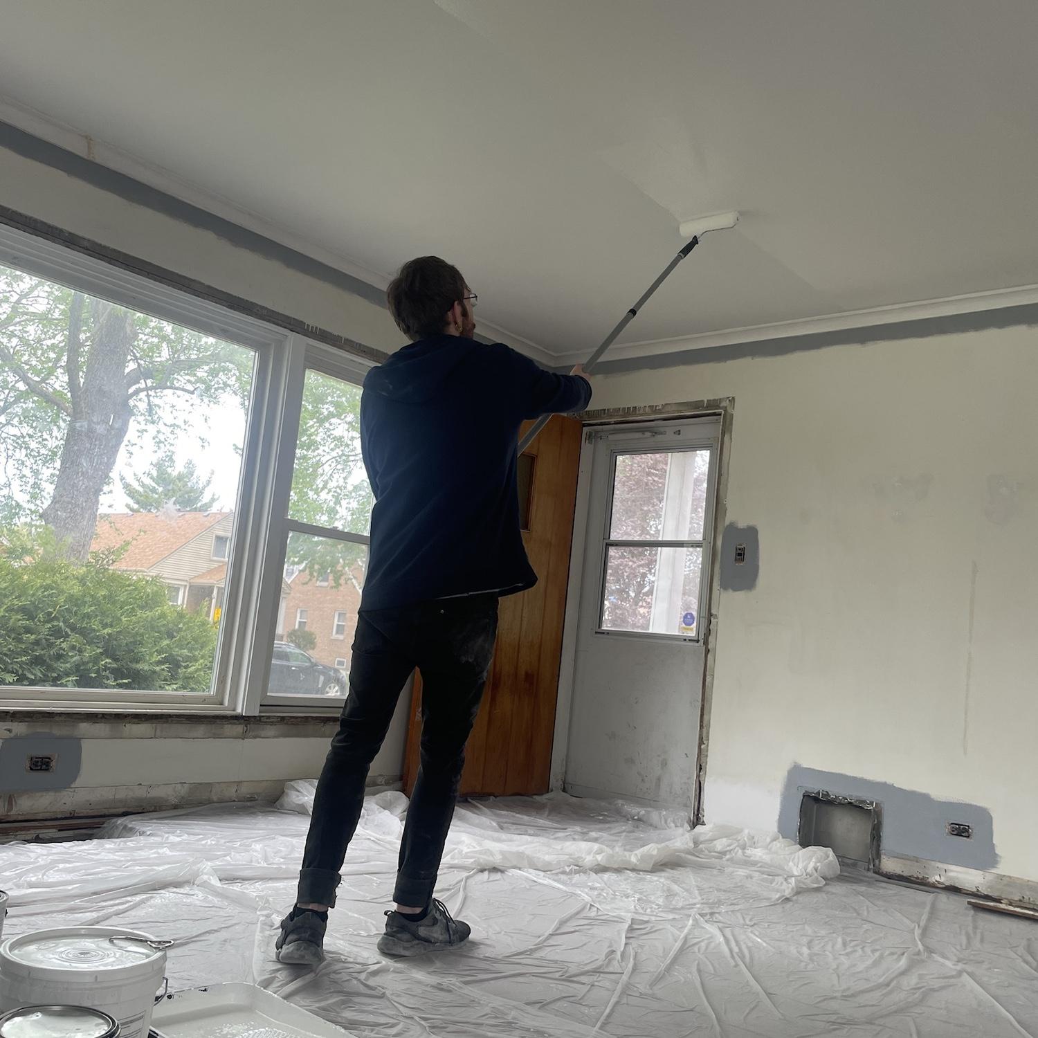 A fresh coat of paint in the living rooms. Goodbye to the odd pink ceilings!