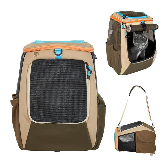 Travel Cat Backpack Carrier - The Navigator Convertible Pet Carrier Backpack - Cat Carrier Backpack with Fully Ventilated Mesh (Earth)
