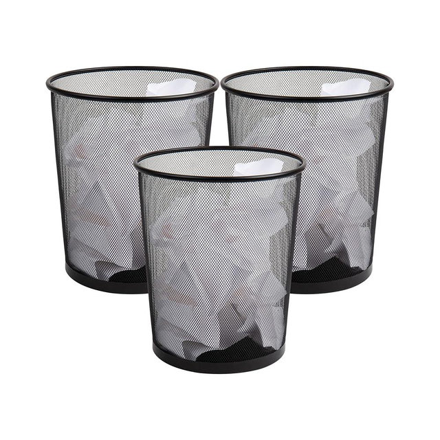 Mind Reader Mesh Trash Can, Set of 3, Waste Paper Basket, Round, Office, Metal Mesh, 11.5" L x 11.5" W x 13.75" H, Black