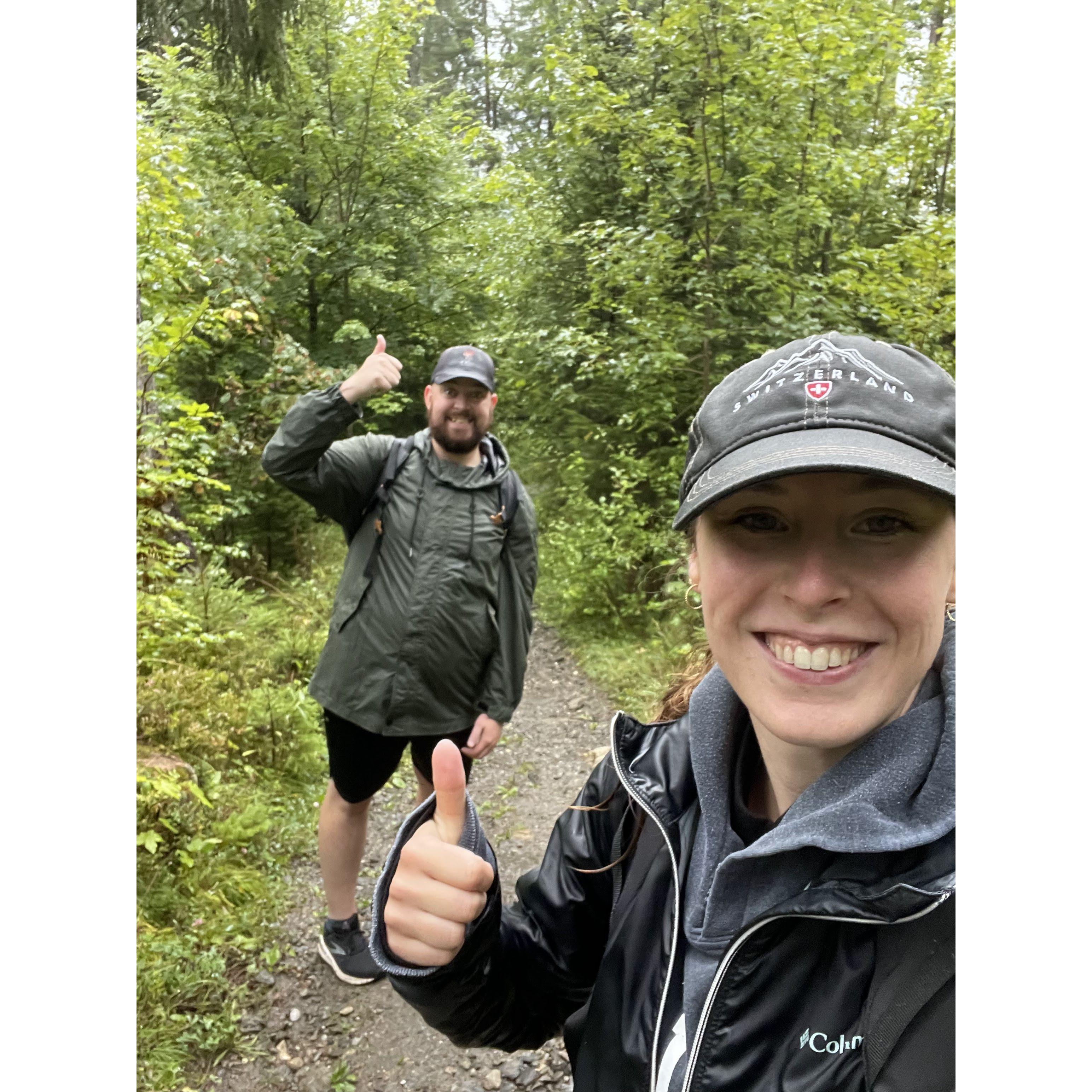 Hiking in the rain in Switzerland