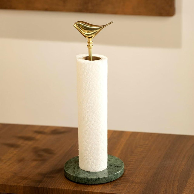 Paper Towel Holder Countertop with Heavy Marble Base, Standing Paper Towel Roll Holder for Kitchen Bathroom, with Weighted Base for One-Handed Operation (Green Base)