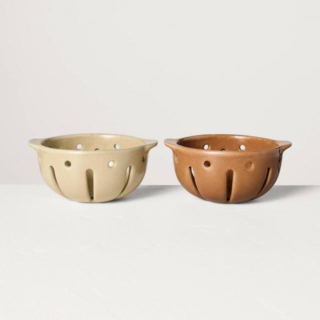 15oz Stoneware Berry Bowls Tan/Pumpkin Brown - Hearth & Hand™ with Magnolia