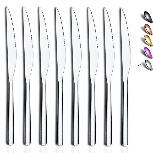Steak Knives, 8 Piece Premium Stainless Steel Steak Knife Set, Meat Knife Sets, German Steak Knives Serrated, Tomato Knife, For Home, Kitchen or Restaurant, Dishwasher Safe (Silver-9.2 Inch)