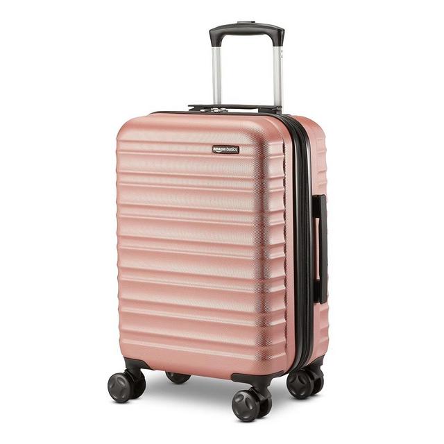Amazon Basics 21" Hardside Carry-On Luggage, Hardshell Suitcase With Wheels, Expandable For Up to 25% More Space, With Scratch-Resistant Surface, Four Multi-directional Wheels, Rose Gold