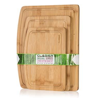 Premium Bamboo Cutting Boards for Kitchen Set of 3 - Eco-Friendly 100% Natural Bamboo Wooden Chopping Board with Juice Groove for Food Prep, Meat, Vegetables, Fruits, Crackers & Cheese - by Clasier