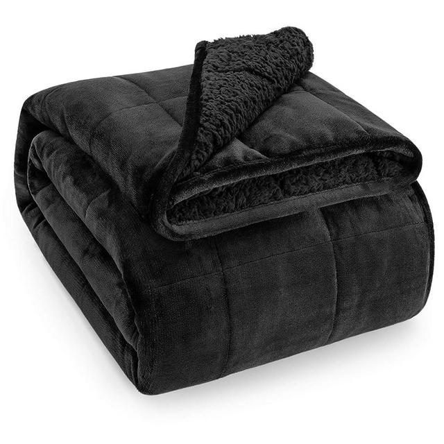 Wemore Sherpa Fleece Weighted Blanket for Adult 20 lbs Dual Sided Cozy Fluffy Heavy Blanket,Ultra Fuzzy Throw Blanket with Soft Plush Flannel Top,60 x 80 inches Black on Both Sides