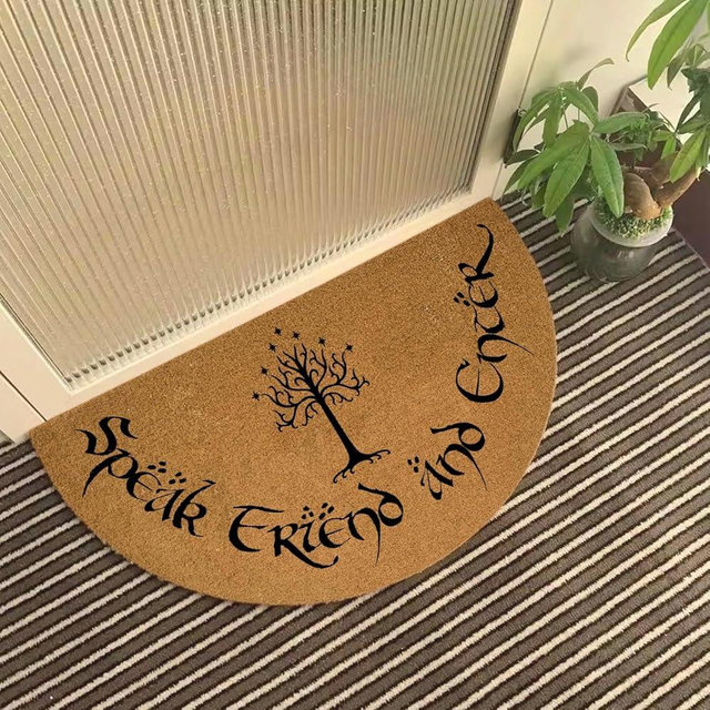 Funny Half Round Door Mat Front Door Mat Entryway Outdoor Mat with Heavy Duty Front Porch Welcome Mats Entry Brown Mat House Warming Gift Mat 29.5 x 17 inch (Speak Friend and Enter)
