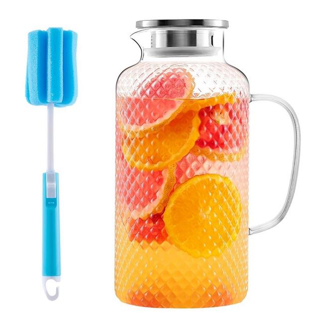 Hannadepot Glass Pitcher, 3.5L/118 oz Glass Water Pitcher with Lid and Spout, Heat/Cold Resistant Borosilicate Glass Water Carafe for Coffee, Juice and Homemade Beverage, with Long Cleaning Brush