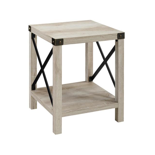 18" Rustic Farmhouse Metal X Frame Side Table with Wood and Metal White Oak - Saracina Home