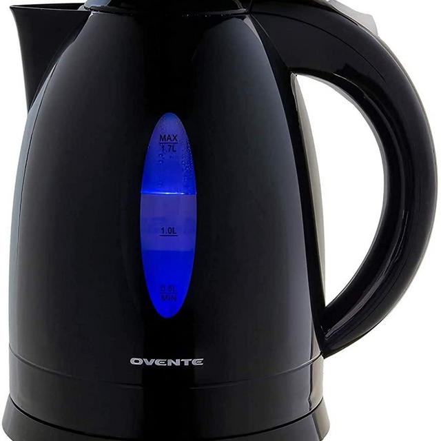 Ovente Electric Hot Water Kettle 1.7 Liter with LED Light, 1100 Watt BPA-Free Portable Tea Maker Fast Heating Element with Auto Shut-Off and Boil Dry Protection, Brew Coffee & Beverage, Black KP72B