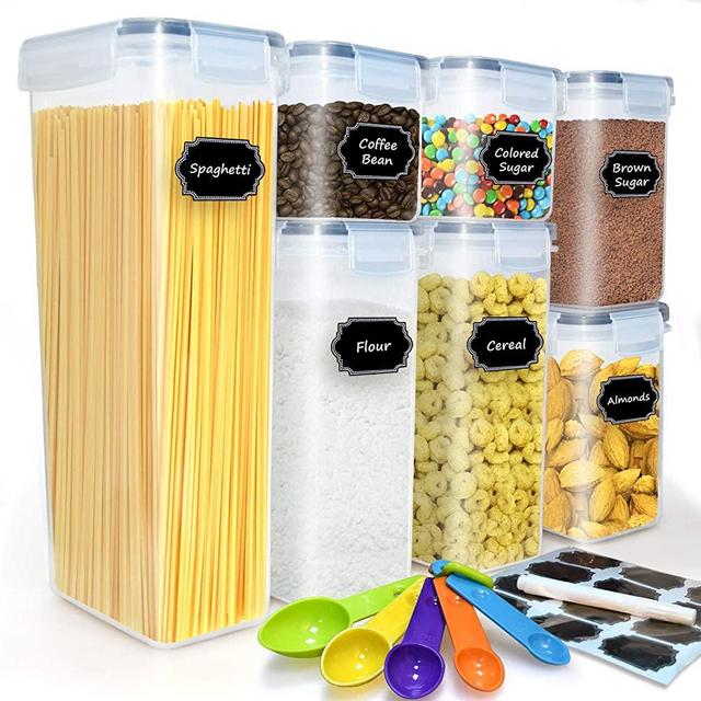 buways Airtight Food Storage Container Set - 7-Piece Kitchen & Pantry Organization Containers - BPA-Free - 24Labels, Marker & Spoon Set