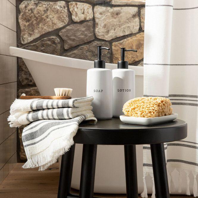 Multistripe 3pk Washcloths Cream/Railroad Gray - Hearth & Hand™ with Magnolia