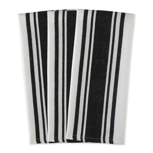 DII Chef Stripe Kitchen Towels in Black (Set of 3)
