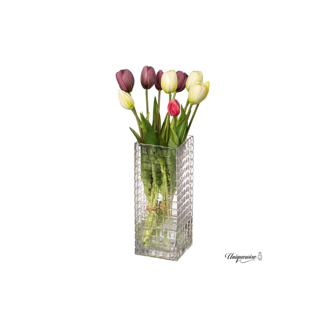 Uniquewise Small Square Frosted Clear Glass Table Vase - A Timeless Centerpiece for Dining Tables, Living Rooms, Bedrooms, Hotel Reception Areas