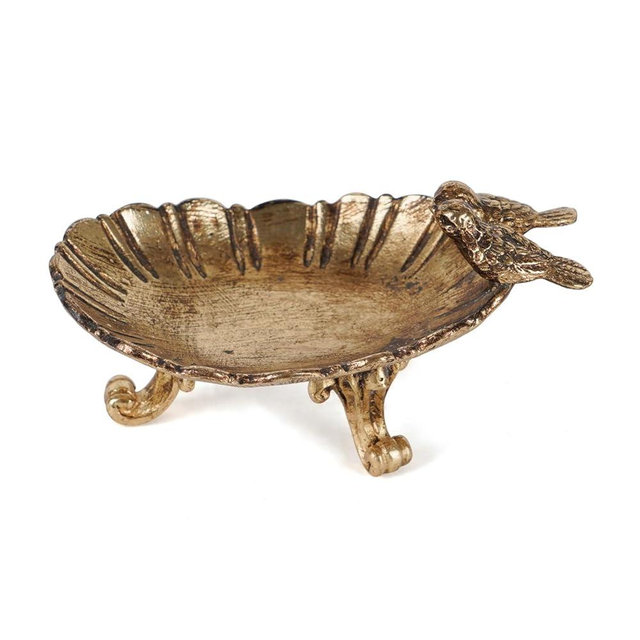 NIKKY HOME Vintage Gold Ring Holder Jewelry Dish, Antique Birds Trinket Display Decorative Metal Tray Bowl Classy Birthday Chrismas Gifts for Women Girls