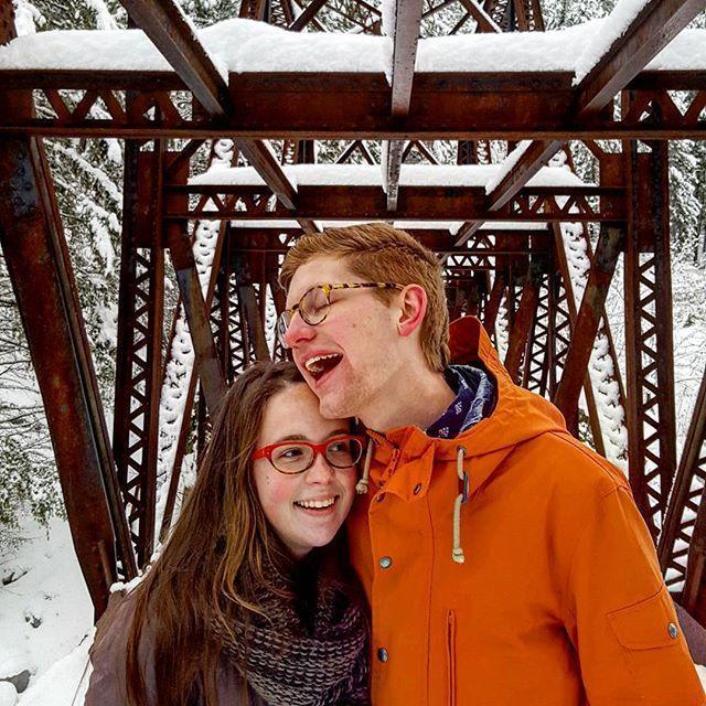 Here we are on an old snow-covered, rusty bridge near Leavenworth, Washington.