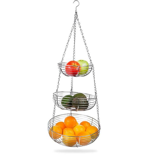 Home Intuition 3-Tier Hanging Basket Heavy Duty Wire, Round (Chrome)