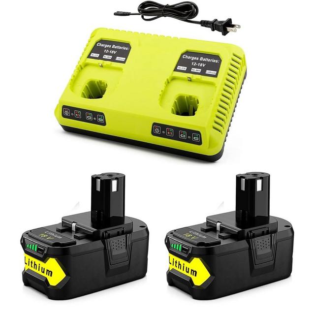 Powilling 2Pack 8.0Ah 18V Replacement Battery for Ryobi 18V Lithium Battery P102 P103 P105 P107 P108 P109 Ryobi ONE+ with P117 Ryobi Battery Charger