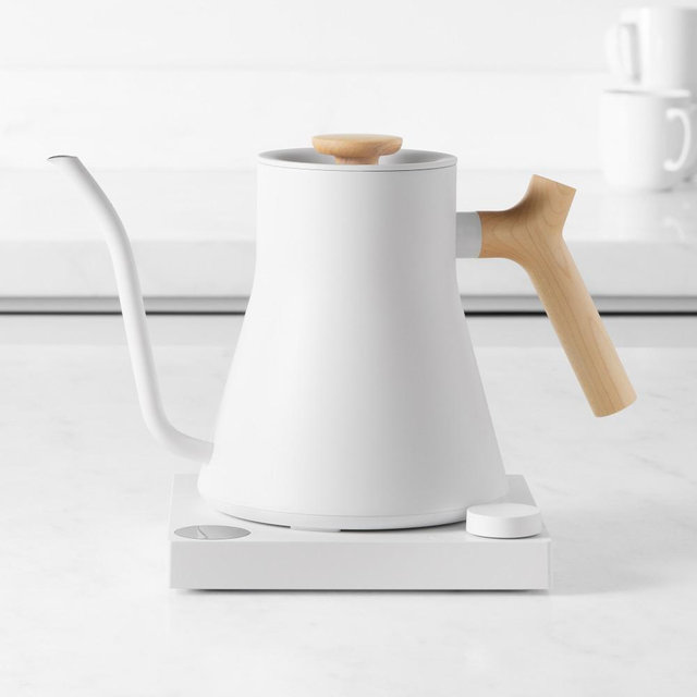 Fellow Stagg EKG Pro Electric Pour-Over Kettle, Matte White with Maple Wood Handle