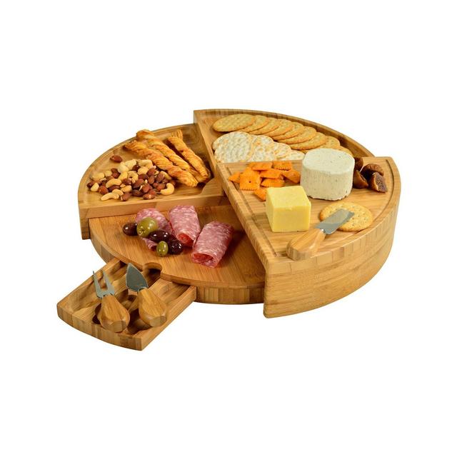 Picnic at Ascot Vienna Transforming Multilevel Bamboo Cheese Board Set with Tools