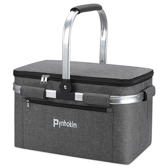 Pynhoklm Insulated Cooler Bag Portable Collapsible Picnic Basket Cooler with Sewn in Frame