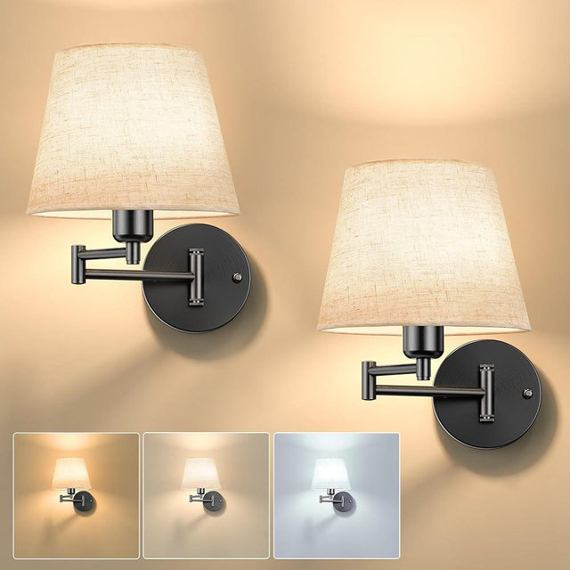 Onwecen Battery Operated Wall Sconces Set of Two, Wireless Black Wall Lights with 10000mAh RGB Rechargeable Bulb and Remote Control, Sconces Wall Decor for Bedroom Living Room 9.5 in