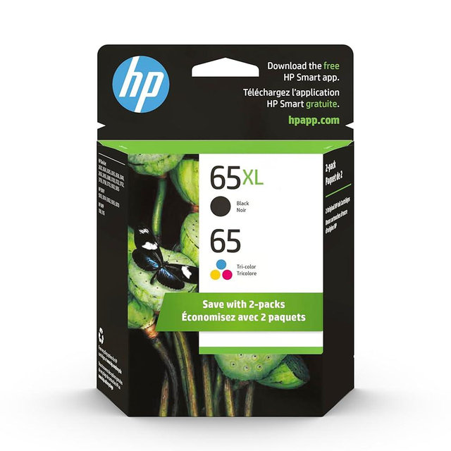 HP Original 65 Tri-Color / 65XL Black Ink Cartridges (2-pk) | Works AMP 100 Series DeskJet 2600, 3700 Series Envy 5000 Series | Eligible for Instant Ink | 6ZD95AN