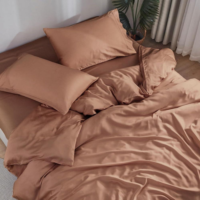 DOZ Sheet Set, 100% Viscose derived from Bamboo, Organically Grown, Buttery Soft, Cooling Sheets, High GSM, Deep Pockets - 4 Piece - 2 Pillowcases 1 Fitted 1 Top Sheet (Clay, Cal King)