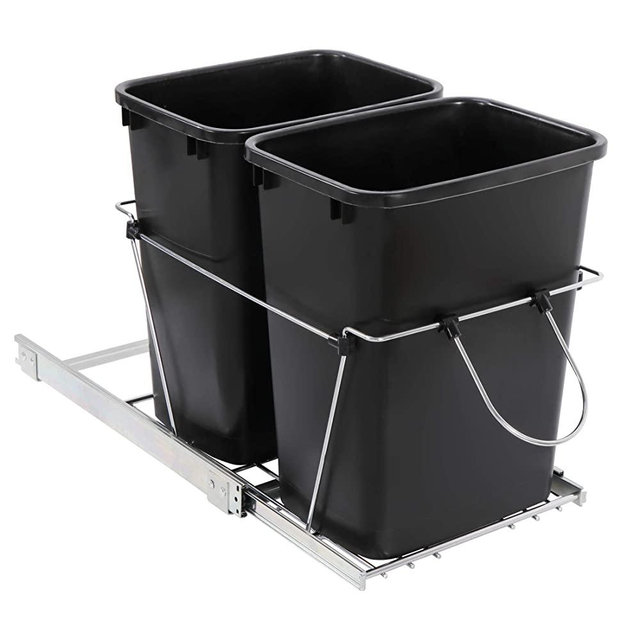 SUPER DEAL Double Pullout Trash Can 35 Quart Under Counter Sliding Waste Bin Kitchen Container