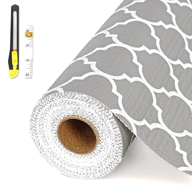 Drawer and Shelf Liner for Kitchen Cabinet,Non-Adhesive Cabinet Liner 12in x 20FT,Waterproof Shelf Paper Non-Slip Mats Cupboard Liners Contact Protect Dresser/Shelves/Table-Grey Lantern