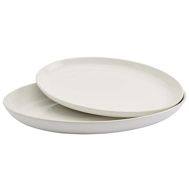 Denmark Tools For Cooks Blanc2Blanc White Serveware Collection- Nested Bowls Platters Serving Dining Elegant Simple Microwave Dishwasher Oven Safe, 2 Piece Oval Platter Set (18" & 15")
