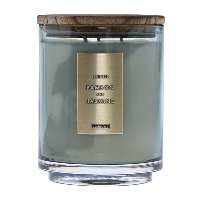 DW Home Bamboo and Jasmine Wood-Accent 29 oz. 3-Wick Jar Candle in Green