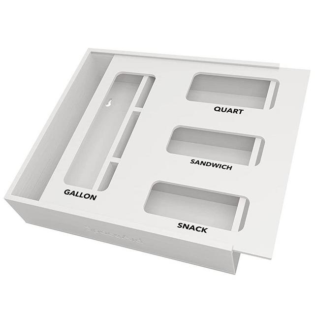 SpaceAid Bag Storage Organizer for Kitchen Drawer, Bamboo Organizer, Compatible with Ziplock Gallon, Quart, Sandwich and Snack Variety Size Bag (1 Box 4 Slots), White