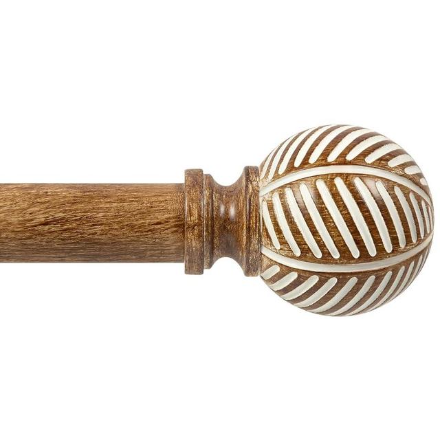 Zeerobee Wood Curtain Rods for Windows 48 to 84, 1 Inch Heavy Duty Drapery Rods with Imitation Wood Grain Leaf Pattern Finials, Indoor/Outdoor Modern Curtain Pole, 32"-86", Coffee Brown