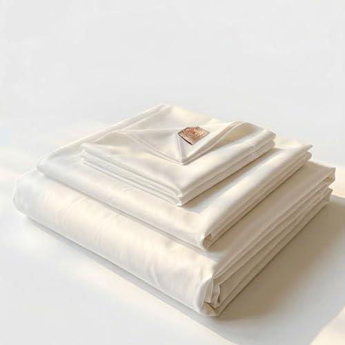 100% Egyptian Giza 92 Cotton Bed Sheet Set, 600 Thread Count, 4 Piece Soft & Breathable with Deep Pocket Fitted Sheet, Made in Egypt (White, Queen (U.S. Standard))
